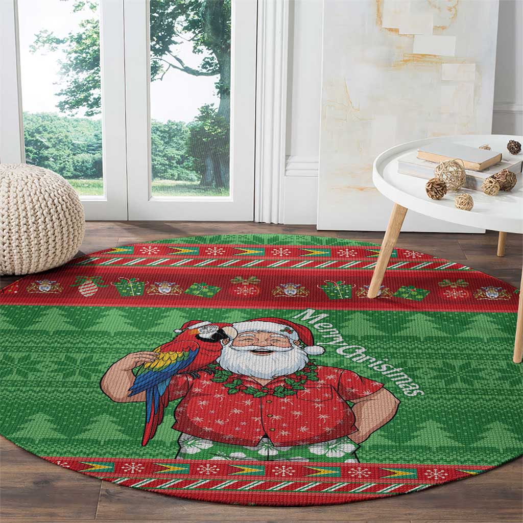 Guyana Christmas Round Carpet Santa With Macaw Parrot Merry Xmas - Wonder Print Shop