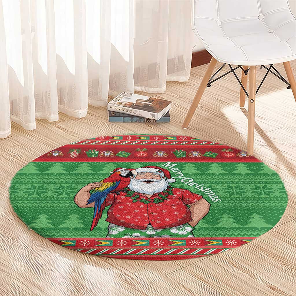 Guyana Christmas Round Carpet Santa With Macaw Parrot Merry Xmas - Wonder Print Shop