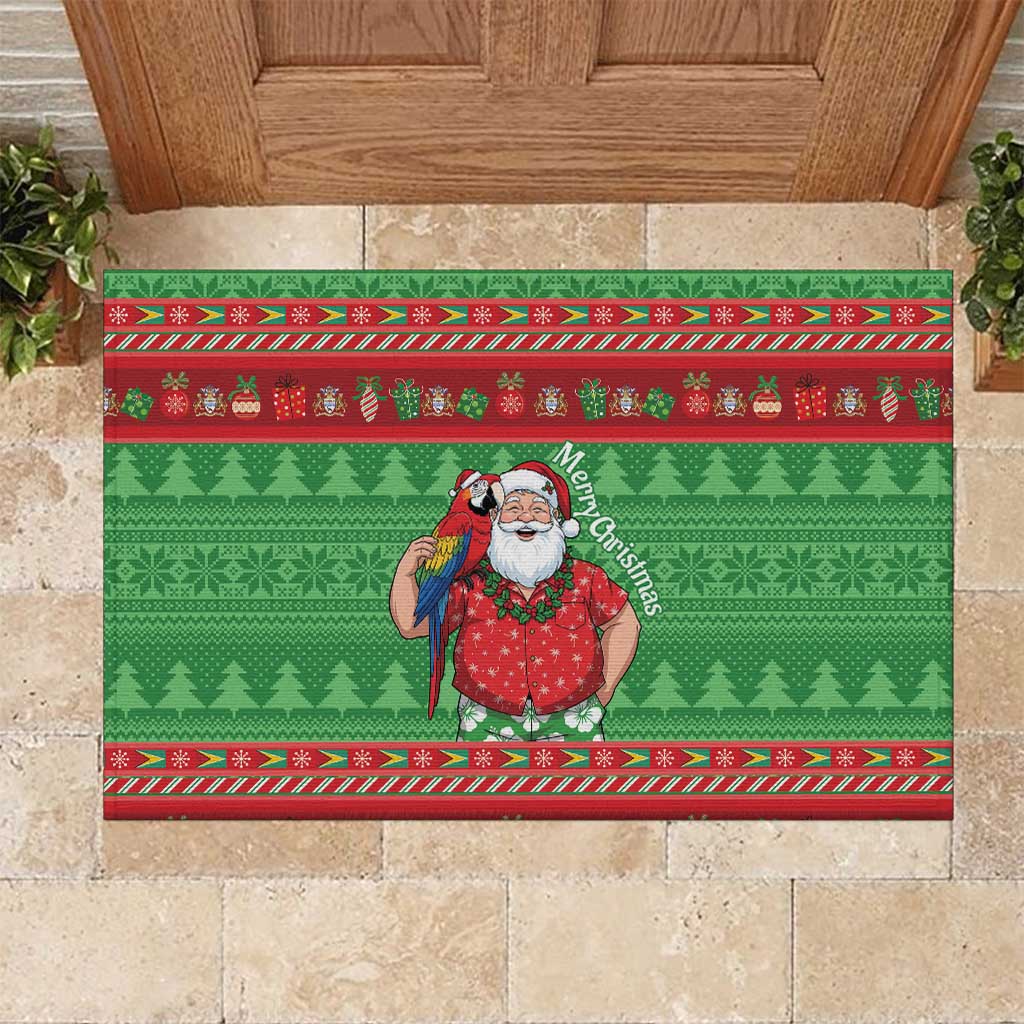 Guyana Christmas Rubber Doormat Santa With Macaw Parrot Merry Xmas - Wonder Print Shop