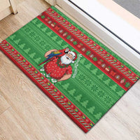 Guyana Christmas Rubber Doormat Santa With Macaw Parrot Merry Xmas - Wonder Print Shop