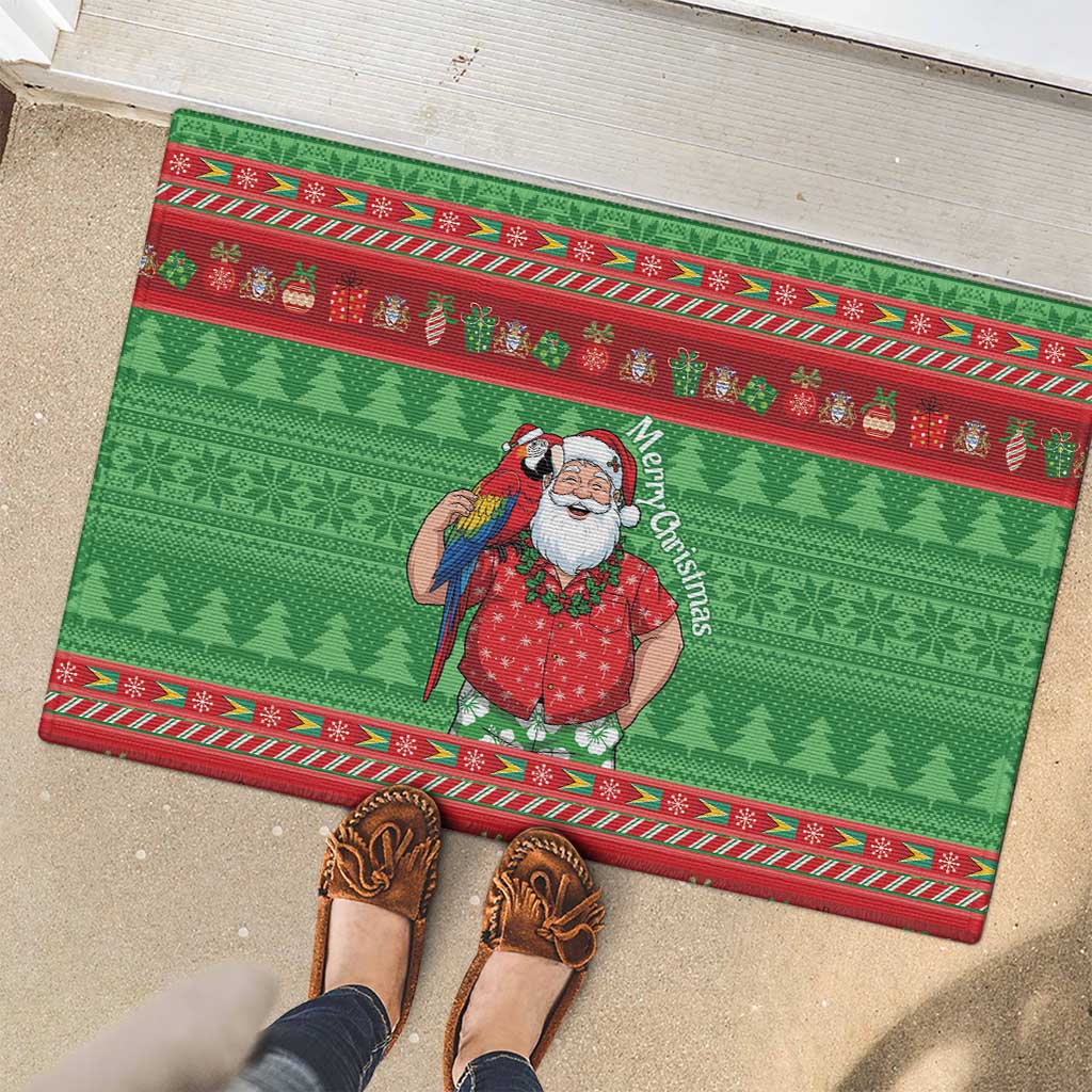 Guyana Christmas Rubber Doormat Santa With Macaw Parrot Merry Xmas - Wonder Print Shop