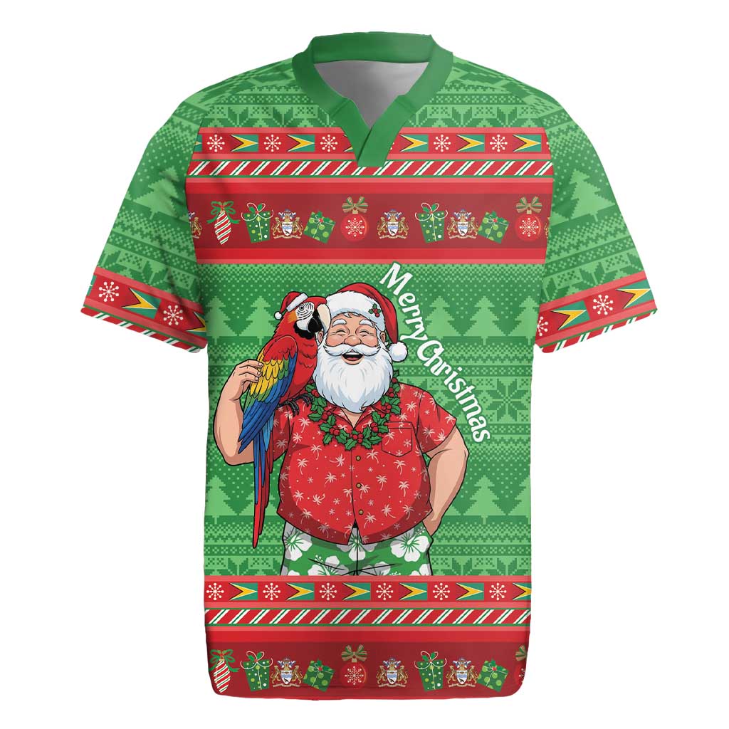 Guyana Christmas Rugby Jersey Santa With Macaw Parrot Merry Xmas - Wonder Print Shop