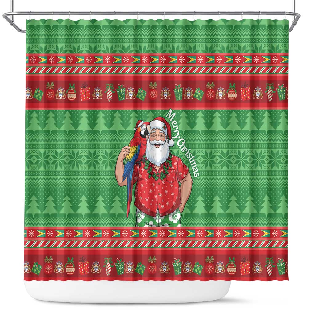 Guyana Christmas Shower Curtain Santa With Macaw Parrot Merry Xmas - Wonder Print Shop