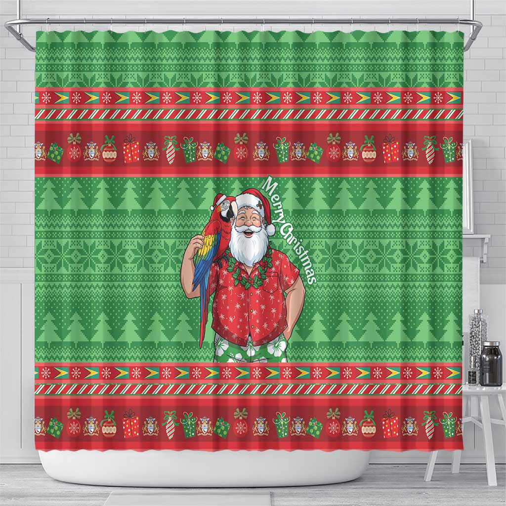 Guyana Christmas Shower Curtain Santa With Macaw Parrot Merry Xmas - Wonder Print Shop