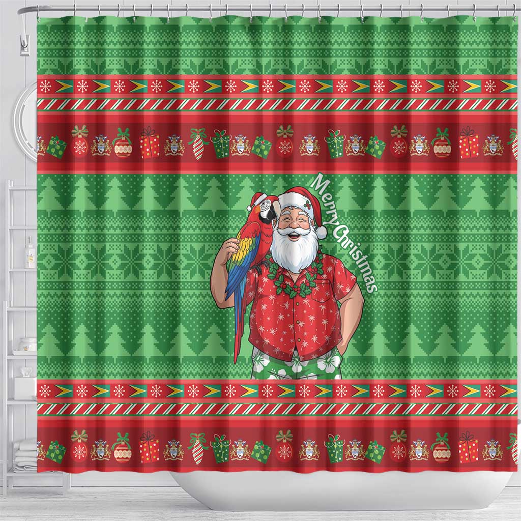 Guyana Christmas Shower Curtain Santa With Macaw Parrot Merry Xmas - Wonder Print Shop