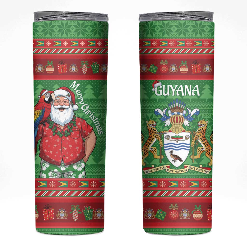 Guyana Christmas Skinny Tumbler Santa With Macaw Parrot Merry Xmas - Wonder Print Shop