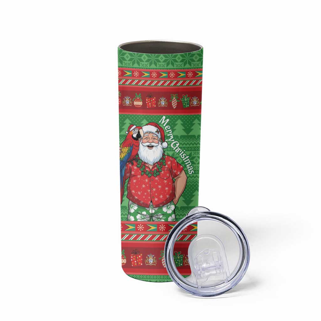 Guyana Christmas Skinny Tumbler Santa With Macaw Parrot Merry Xmas - Wonder Print Shop