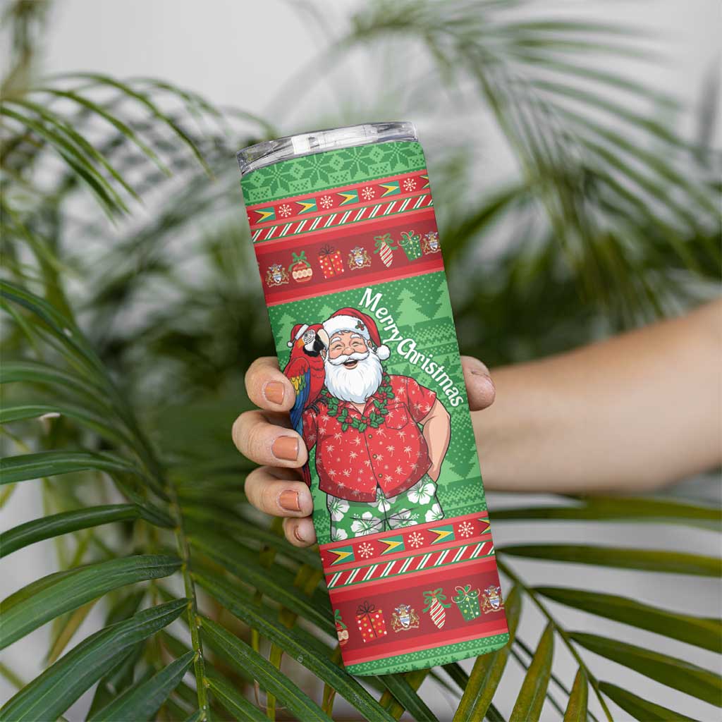Guyana Christmas Skinny Tumbler Santa With Macaw Parrot Merry Xmas - Wonder Print Shop
