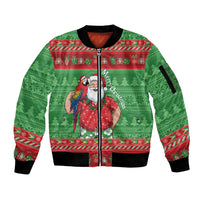 Guyana Christmas Sleeve Zip Bomber Jacket Santa With Macaw Parrot Merry Xmas - Wonder Print Shop