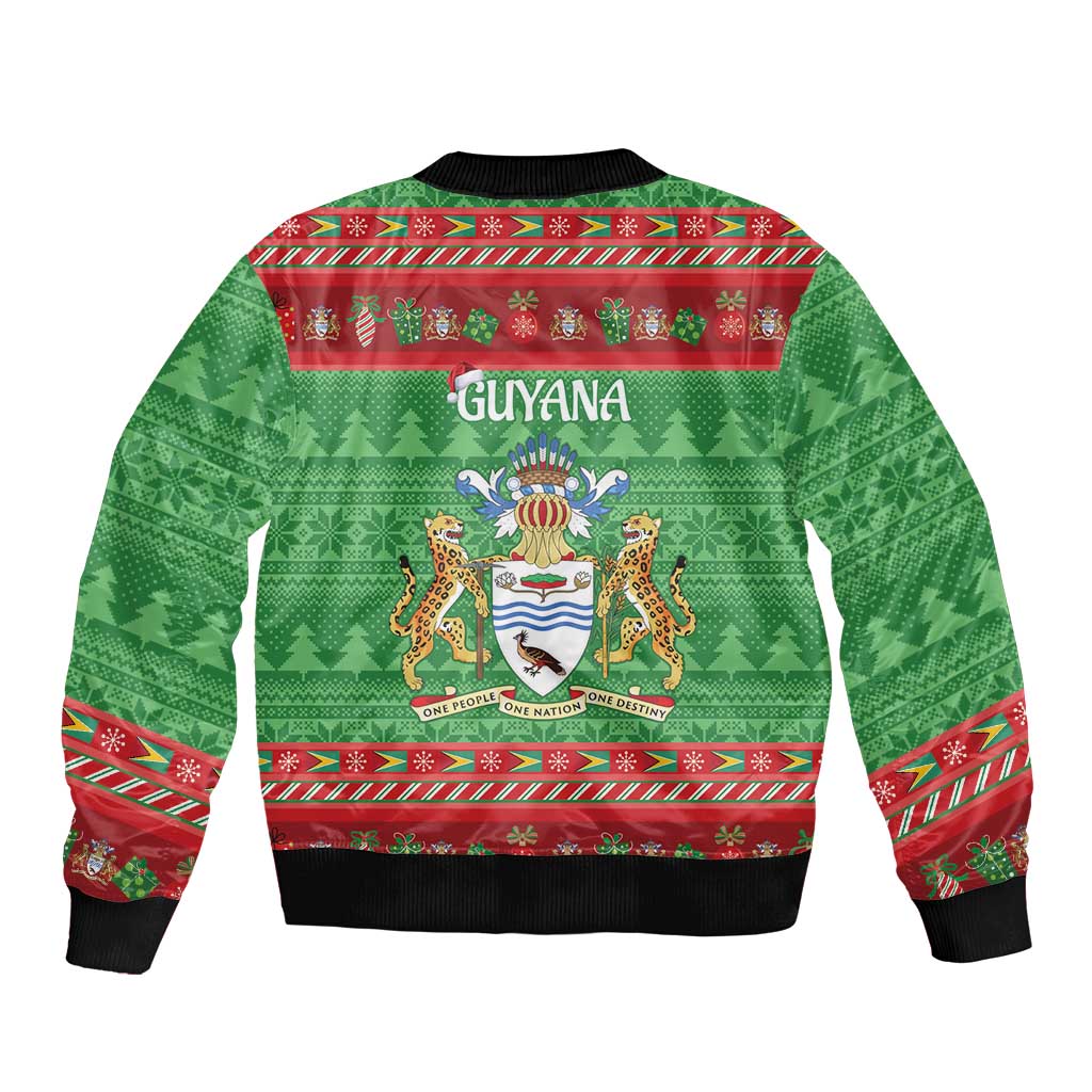 Guyana Christmas Sleeve Zip Bomber Jacket Santa With Macaw Parrot Merry Xmas - Wonder Print Shop