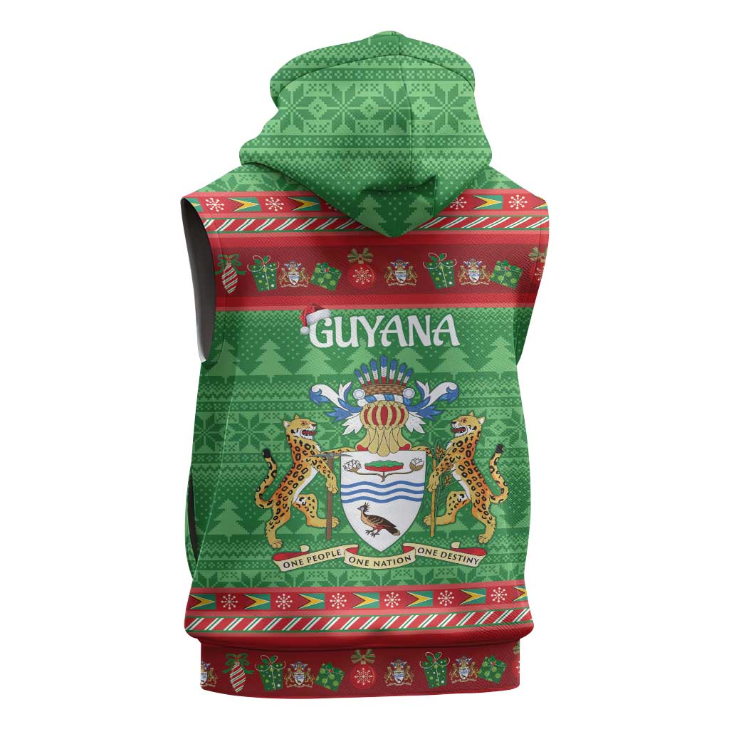 Guyana Christmas Sleeveless Hoodie Santa With Macaw Parrot Merry Xmas - Wonder Print Shop