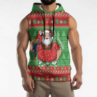 Guyana Christmas Sleeveless Hoodie Santa With Macaw Parrot Merry Xmas - Wonder Print Shop