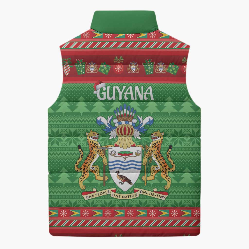 Guyana Christmas Sleeveless Puffer Jacket Santa With Macaw Parrot Merry Xmas - Wonder Print Shop