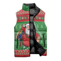 Guyana Christmas Sleeveless Puffer Jacket Santa With Macaw Parrot Merry Xmas - Wonder Print Shop
