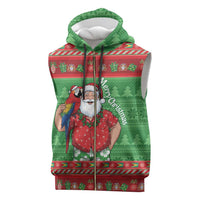 Guyana Christmas Sleeveless Zip Hoodie Santa With Macaw Parrot Merry Xmas - Wonder Print Shop