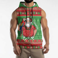 Guyana Christmas Sleeveless Zip Hoodie Santa With Macaw Parrot Merry Xmas - Wonder Print Shop