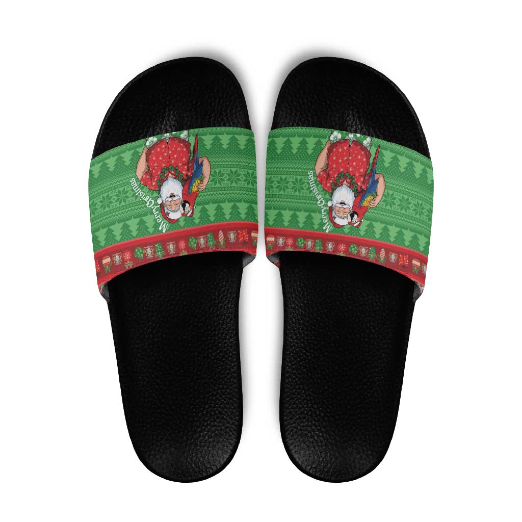 Guyana Christmas Slide Sandals Santa With Macaw Parrot Merry Xmas - Wonder Print Shop