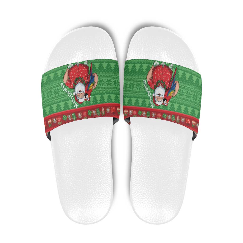 Guyana Christmas Slide Sandals Santa With Macaw Parrot Merry Xmas - Wonder Print Shop