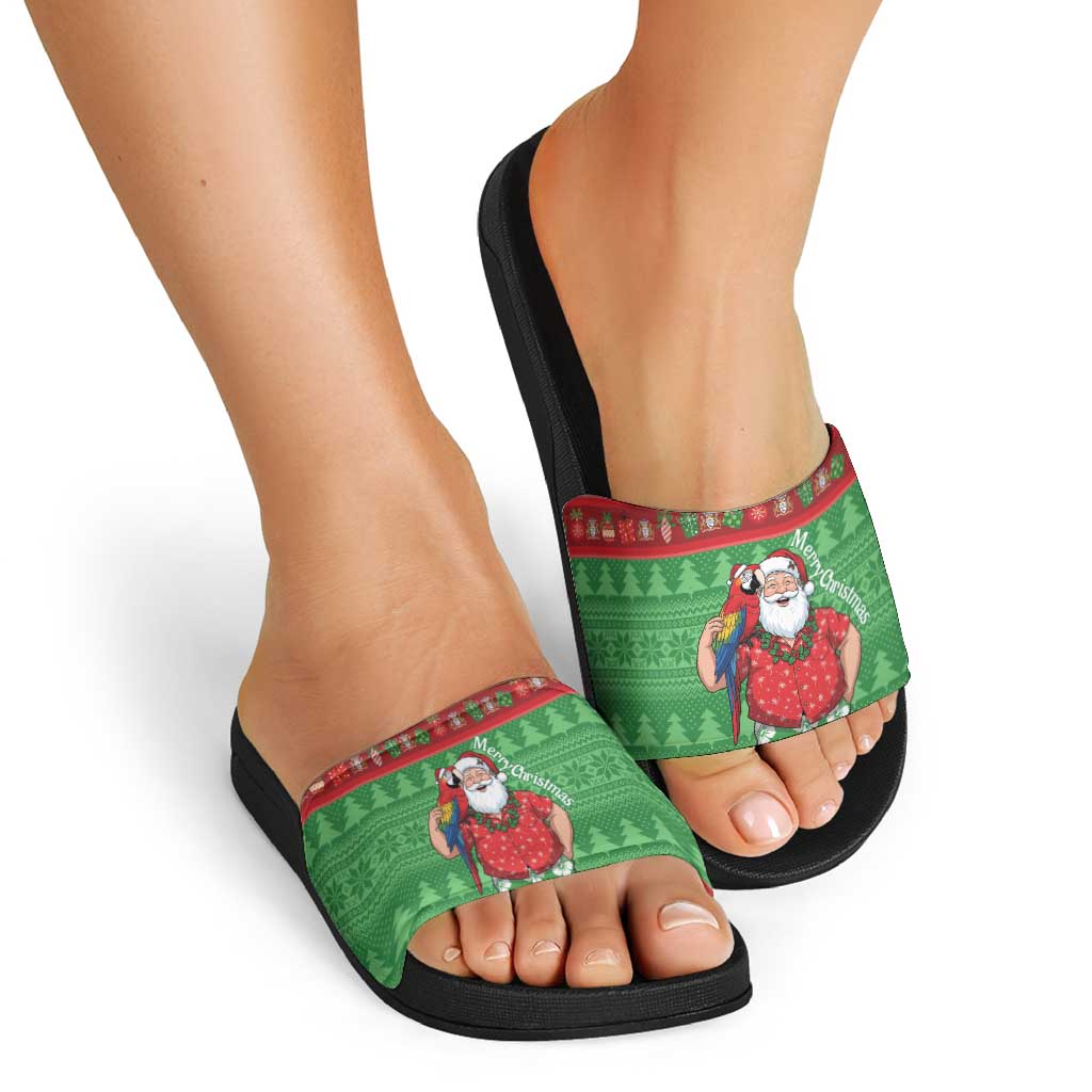 Guyana Christmas Slide Sandals Santa With Macaw Parrot Merry Xmas - Wonder Print Shop