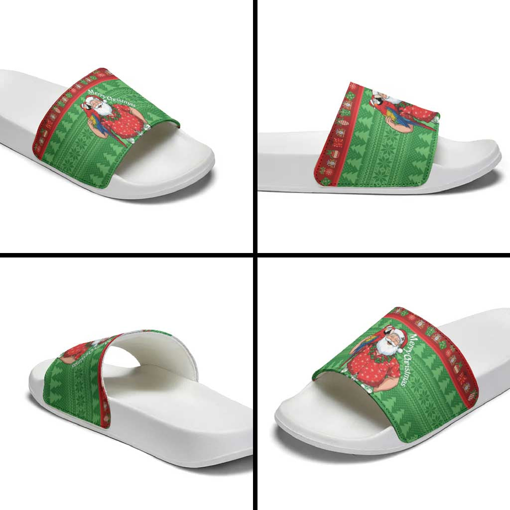 Guyana Christmas Slide Sandals Santa With Macaw Parrot Merry Xmas - Wonder Print Shop