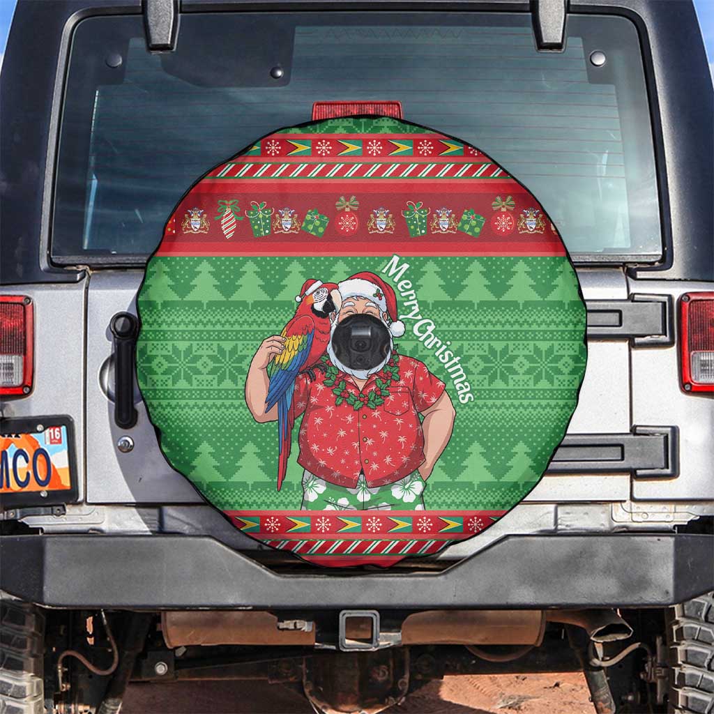 Guyana Christmas Spare Tire Cover Santa With Macaw Parrot Merry Xmas - Wonder Print Shop