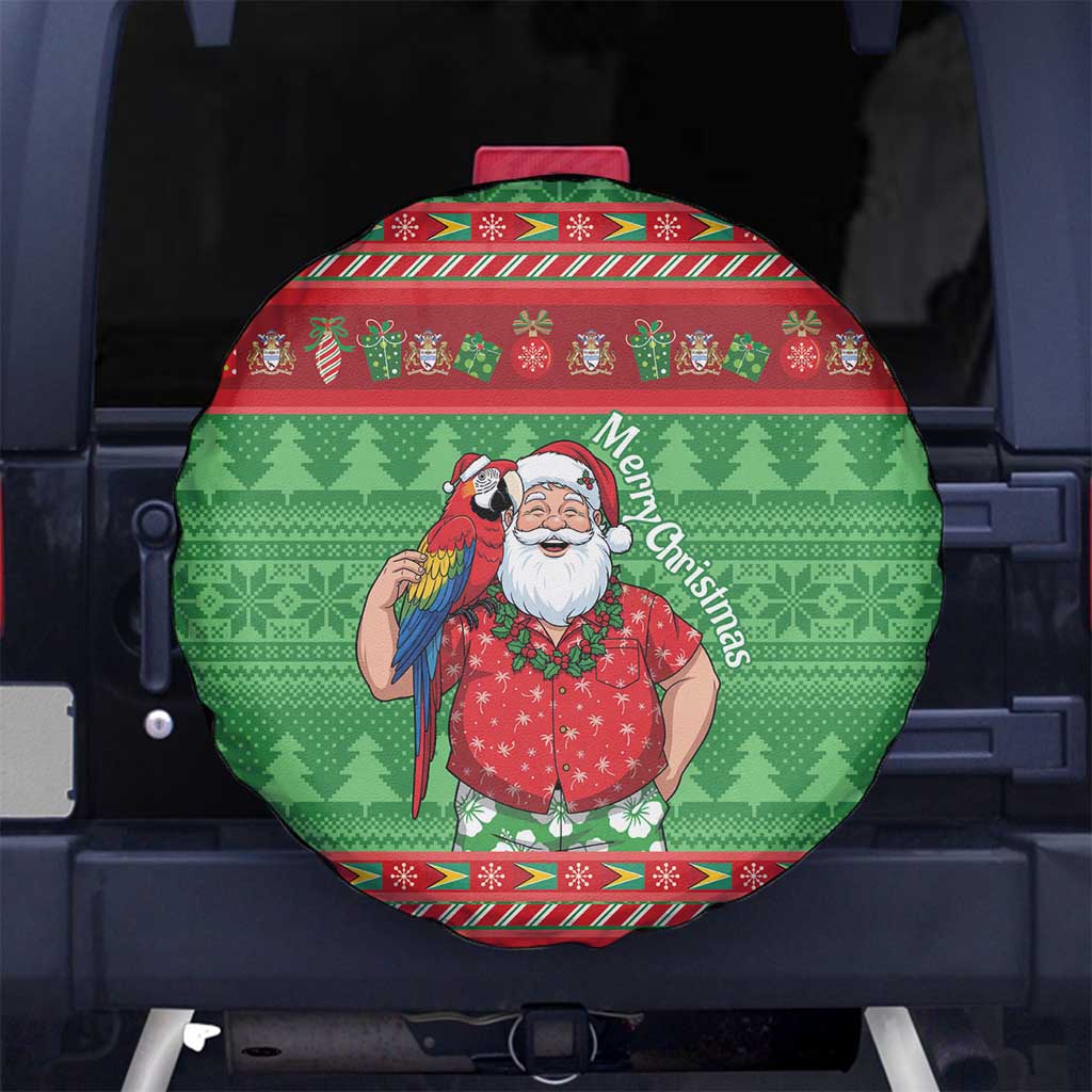 Guyana Christmas Spare Tire Cover Santa With Macaw Parrot Merry Xmas - Wonder Print Shop