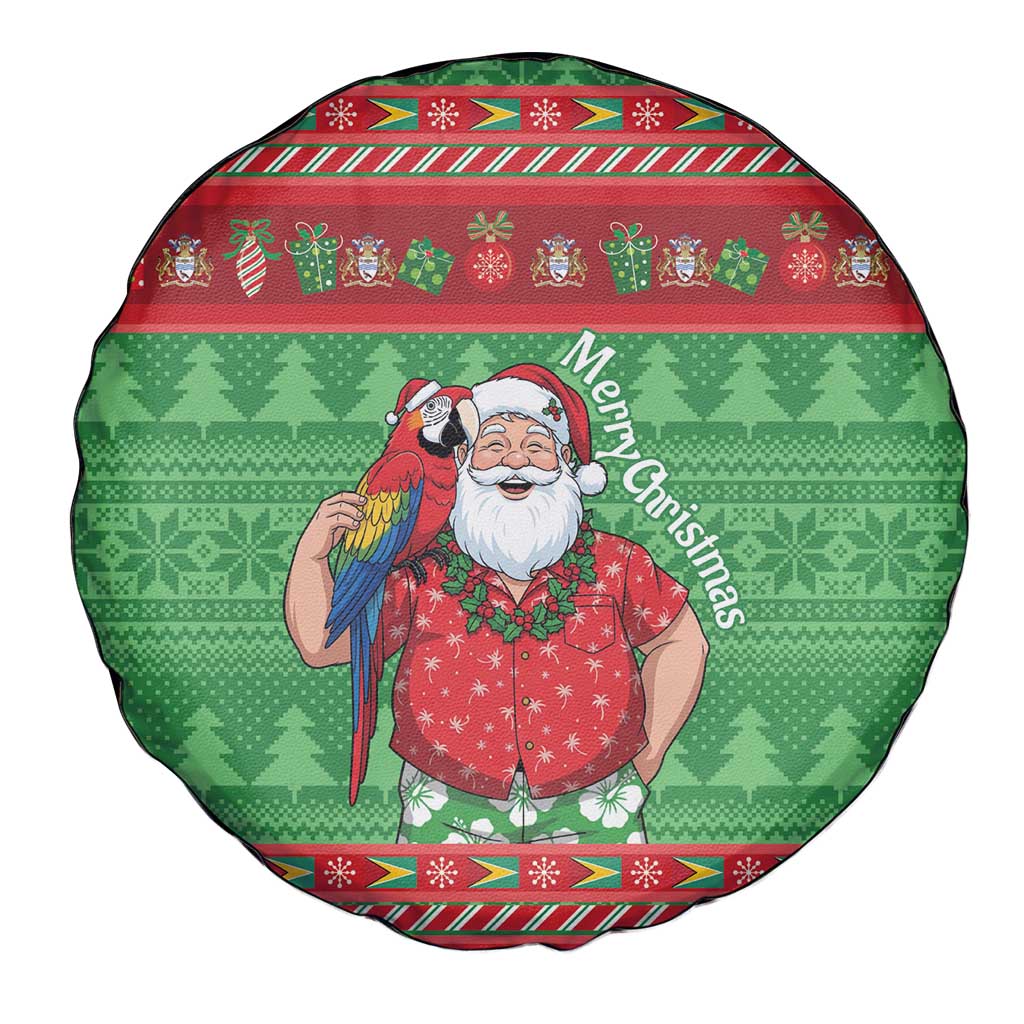 Guyana Christmas Spare Tire Cover Santa With Macaw Parrot Merry Xmas - Wonder Print Shop