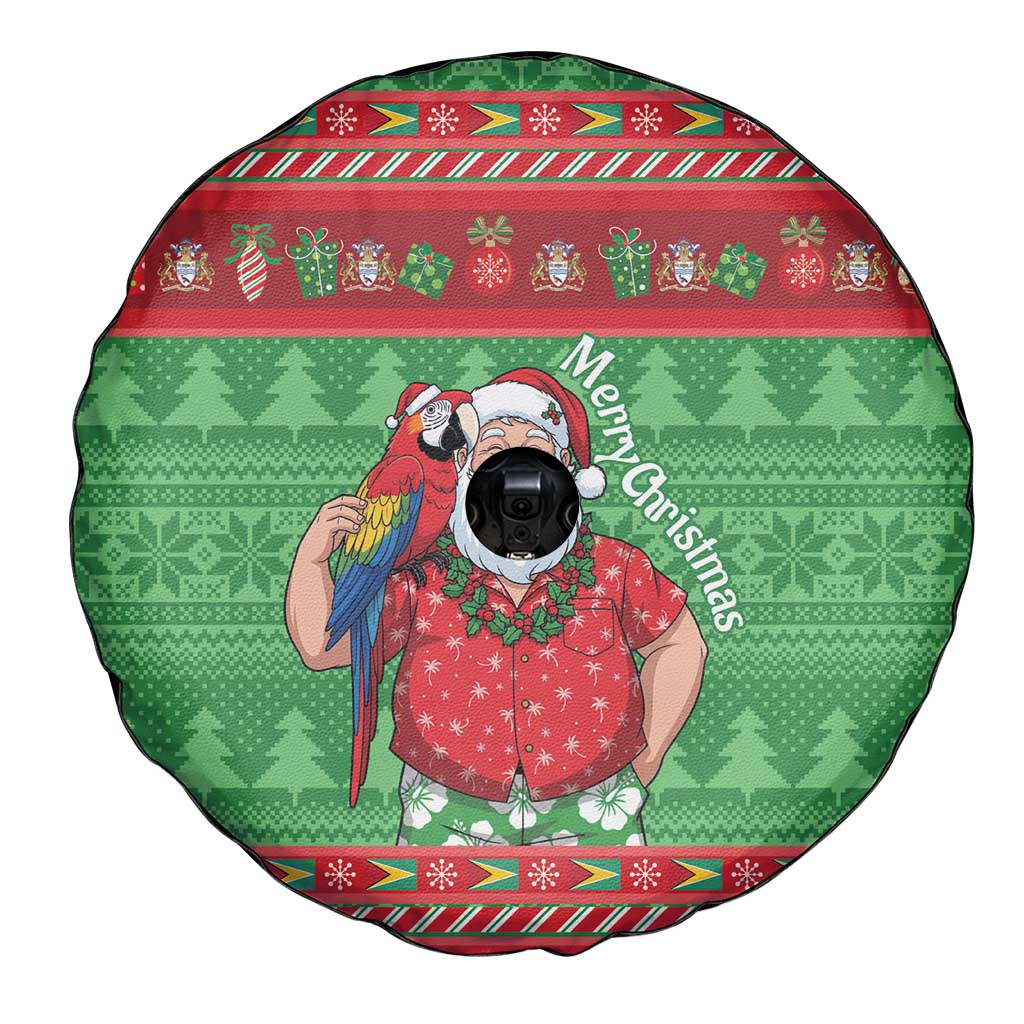 Guyana Christmas Spare Tire Cover Santa With Macaw Parrot Merry Xmas - Wonder Print Shop