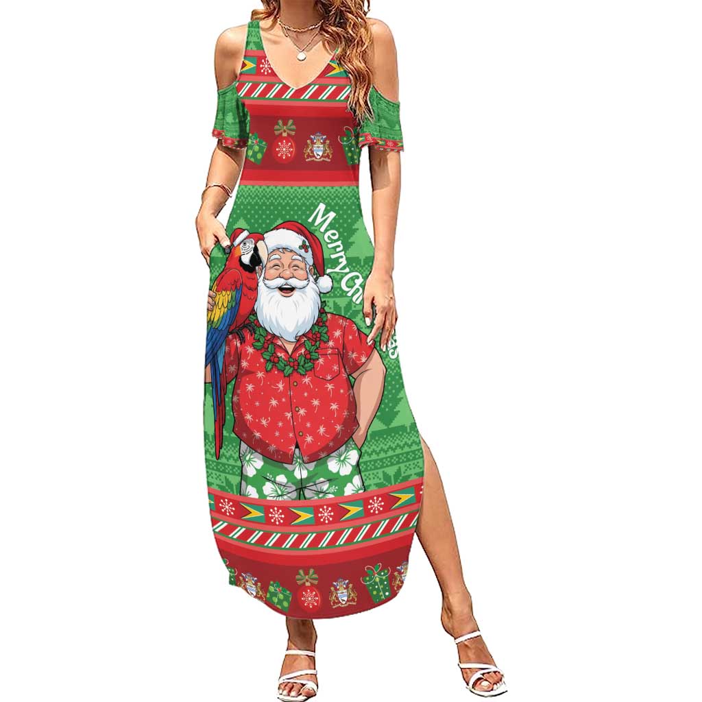 Guyana Christmas Summer Maxi Dress Santa With Macaw Parrot Merry Xmas - Wonder Print Shop
