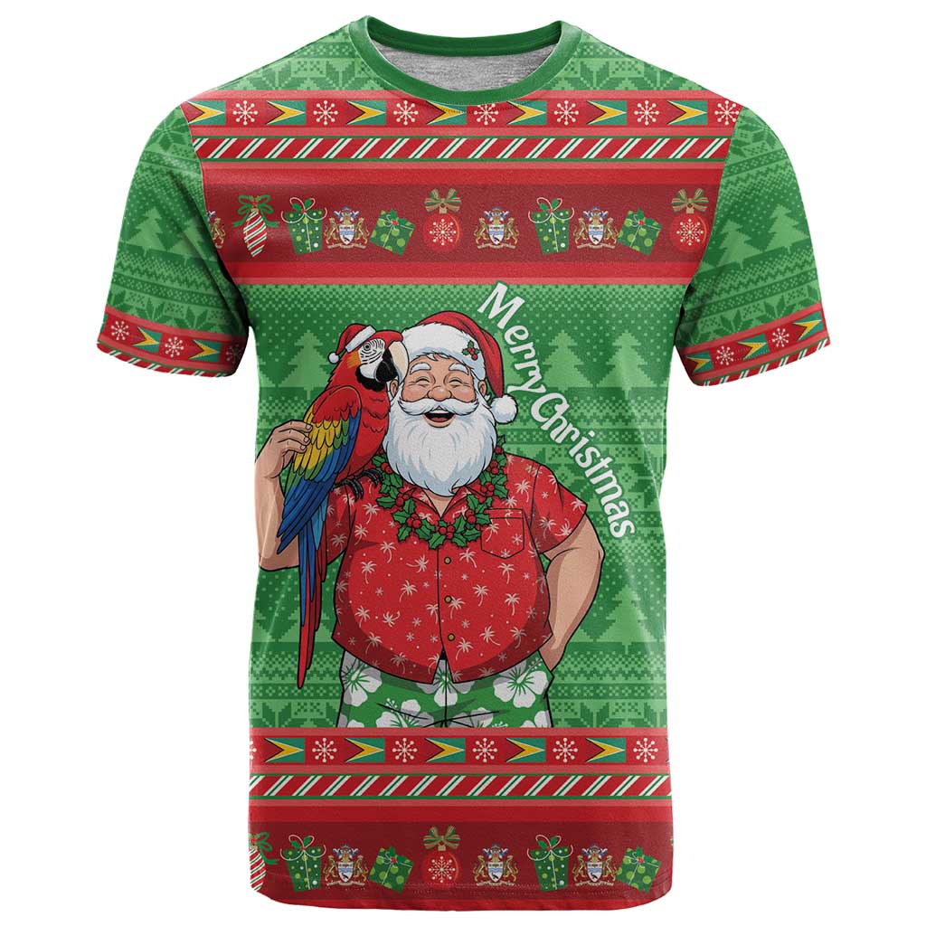 Guyana Christmas T Shirt Santa With Macaw Parrot Merry Xmas - Wonder Print Shop