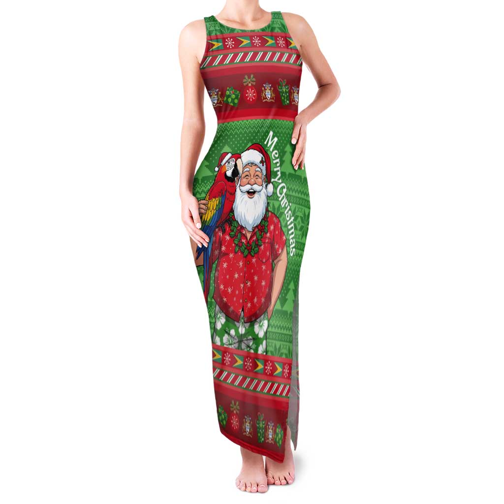 Guyana Christmas Tank Maxi Dress Santa With Macaw Parrot Merry Xmas - Wonder Print Shop