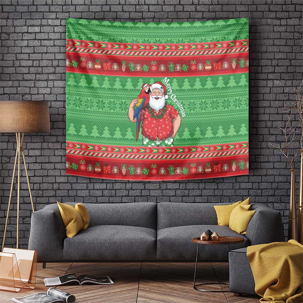 Guyana Christmas Tapestry Santa With Macaw Parrot Merry Xmas - Wonder Print Shop
