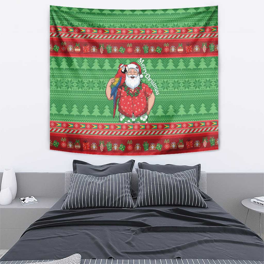 Guyana Christmas Tapestry Santa With Macaw Parrot Merry Xmas - Wonder Print Shop