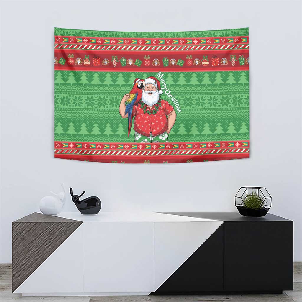 Guyana Christmas Tapestry Santa With Macaw Parrot Merry Xmas - Wonder Print Shop
