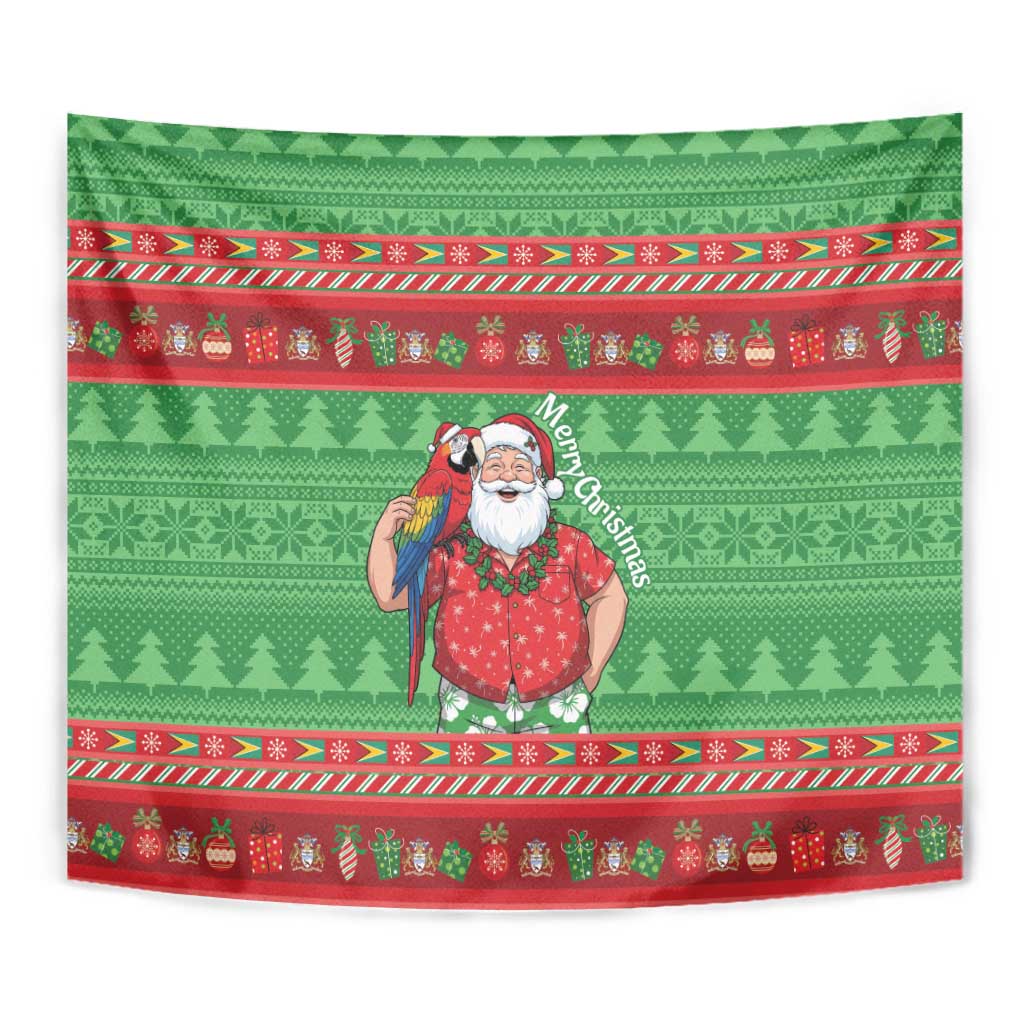 Guyana Christmas Tapestry Santa With Macaw Parrot Merry Xmas - Wonder Print Shop