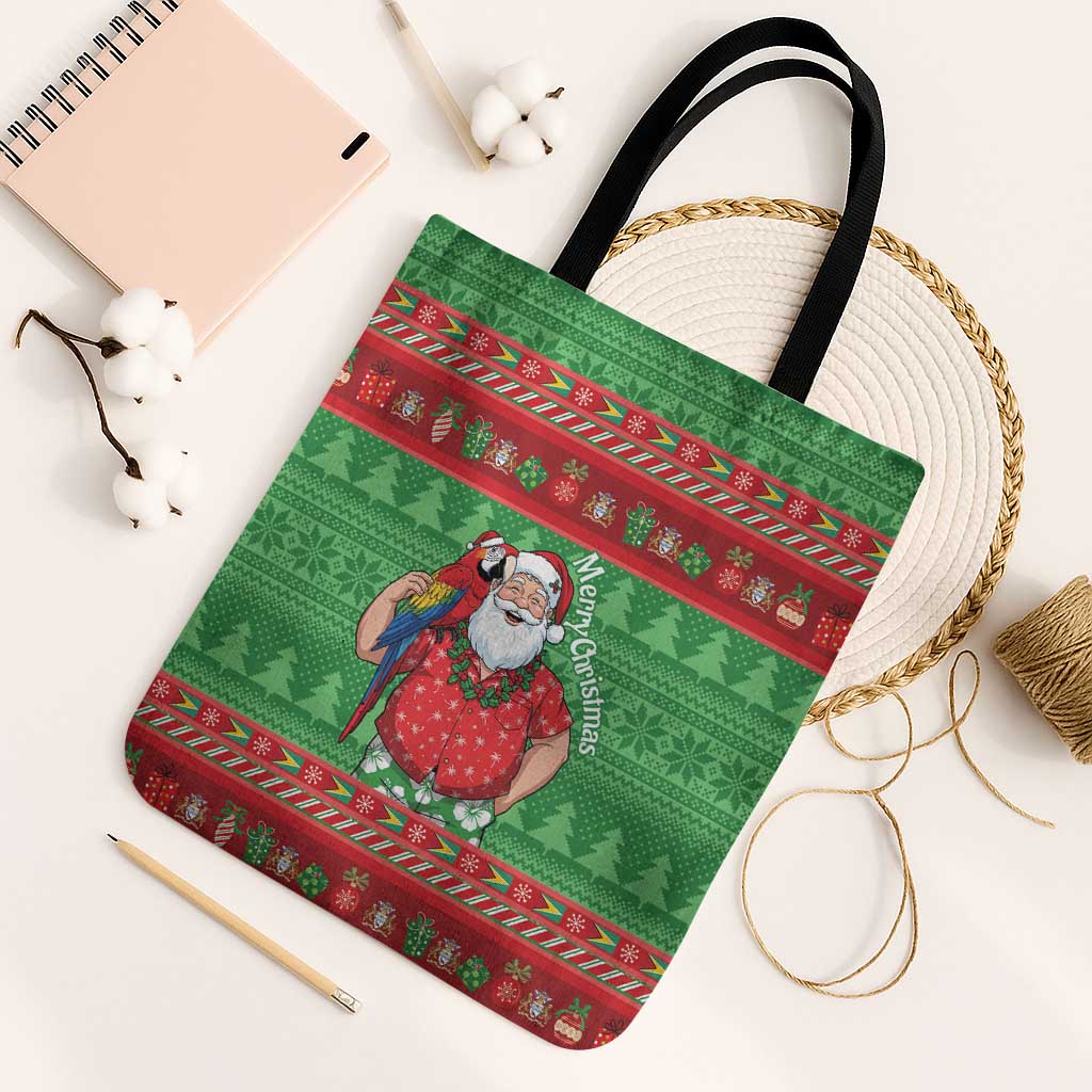 Guyana Christmas Tote Bag Santa With Macaw Parrot Merry Xmas - Wonder Print Shop