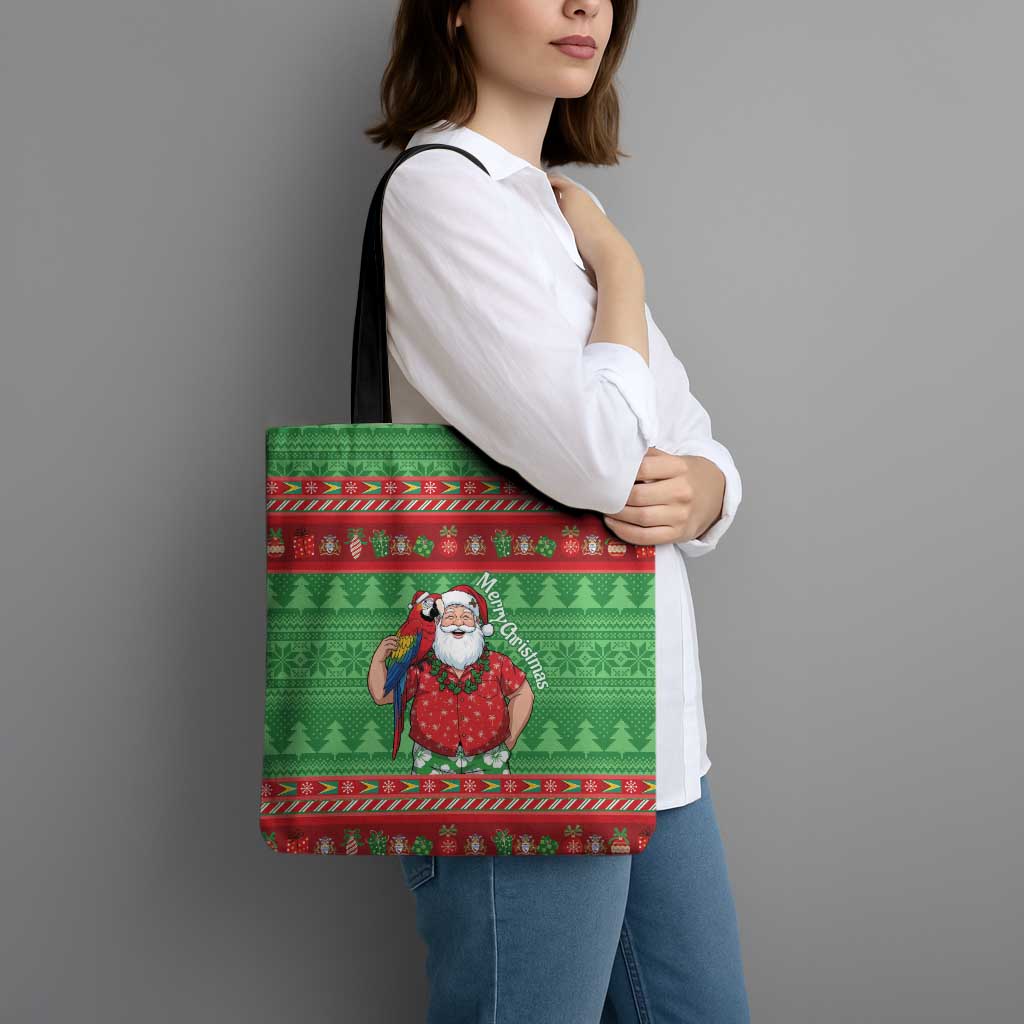 Guyana Christmas Tote Bag Santa With Macaw Parrot Merry Xmas - Wonder Print Shop