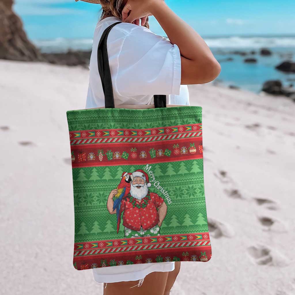 Guyana Christmas Tote Bag Santa With Macaw Parrot Merry Xmas - Wonder Print Shop