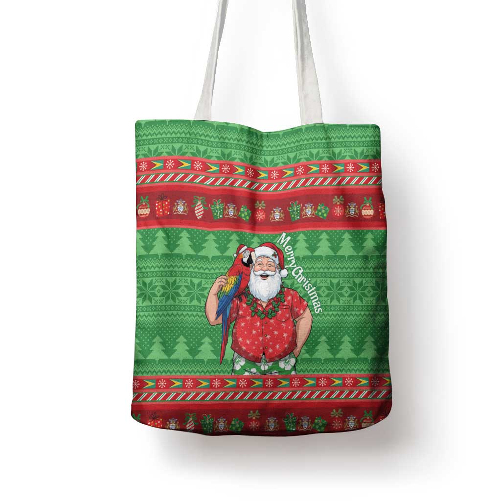 Guyana Christmas Tote Bag Santa With Macaw Parrot Merry Xmas - Wonder Print Shop