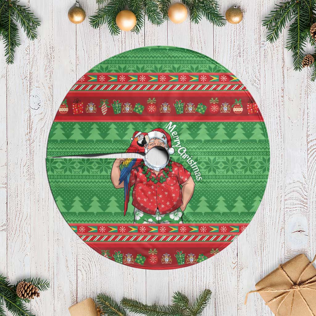 Guyana Christmas Tree Skirt Santa With Macaw Parrot Merry Xmas - Wonder Print Shop