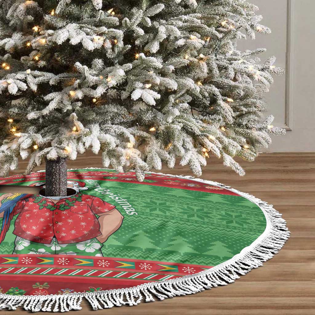 Guyana Christmas Tree Skirt Santa With Macaw Parrot Merry Xmas - Wonder Print Shop