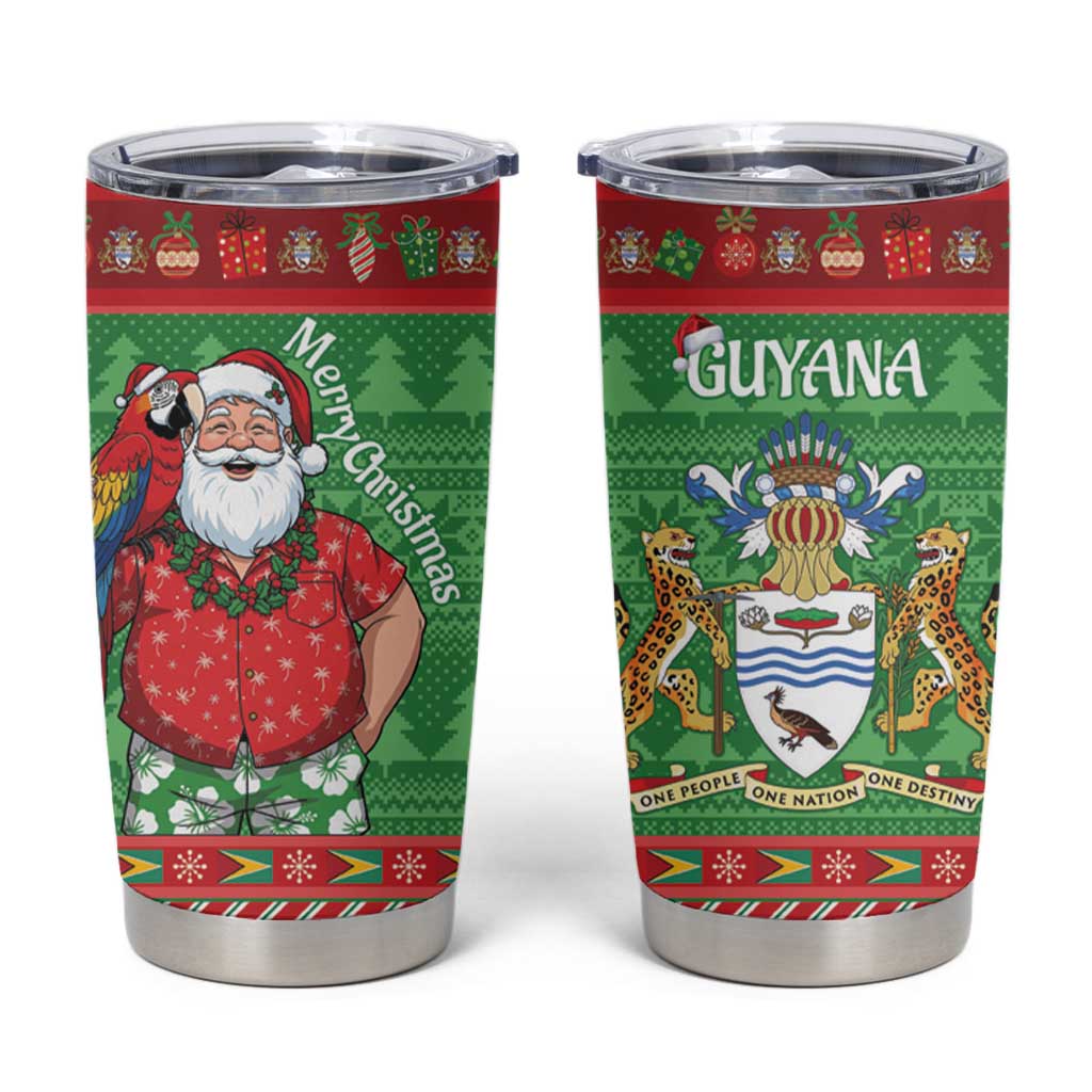 Guyana Christmas Tumbler Cup Santa With Macaw Parrot Merry Xmas - Wonder Print Shop