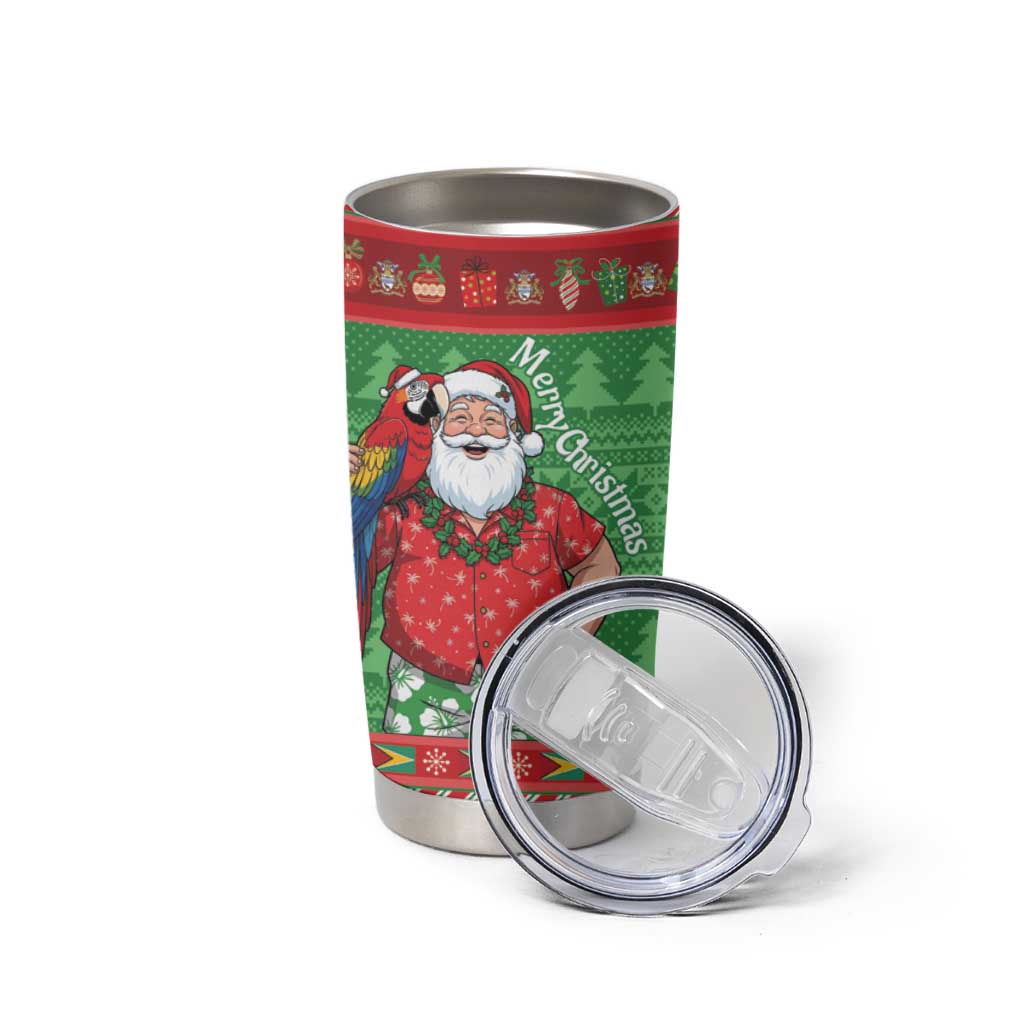 Guyana Christmas Tumbler Cup Santa With Macaw Parrot Merry Xmas - Wonder Print Shop