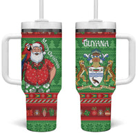 Guyana Christmas Tumbler With Handle Santa With Macaw Parrot Merry Xmas - Wonder Print Shop