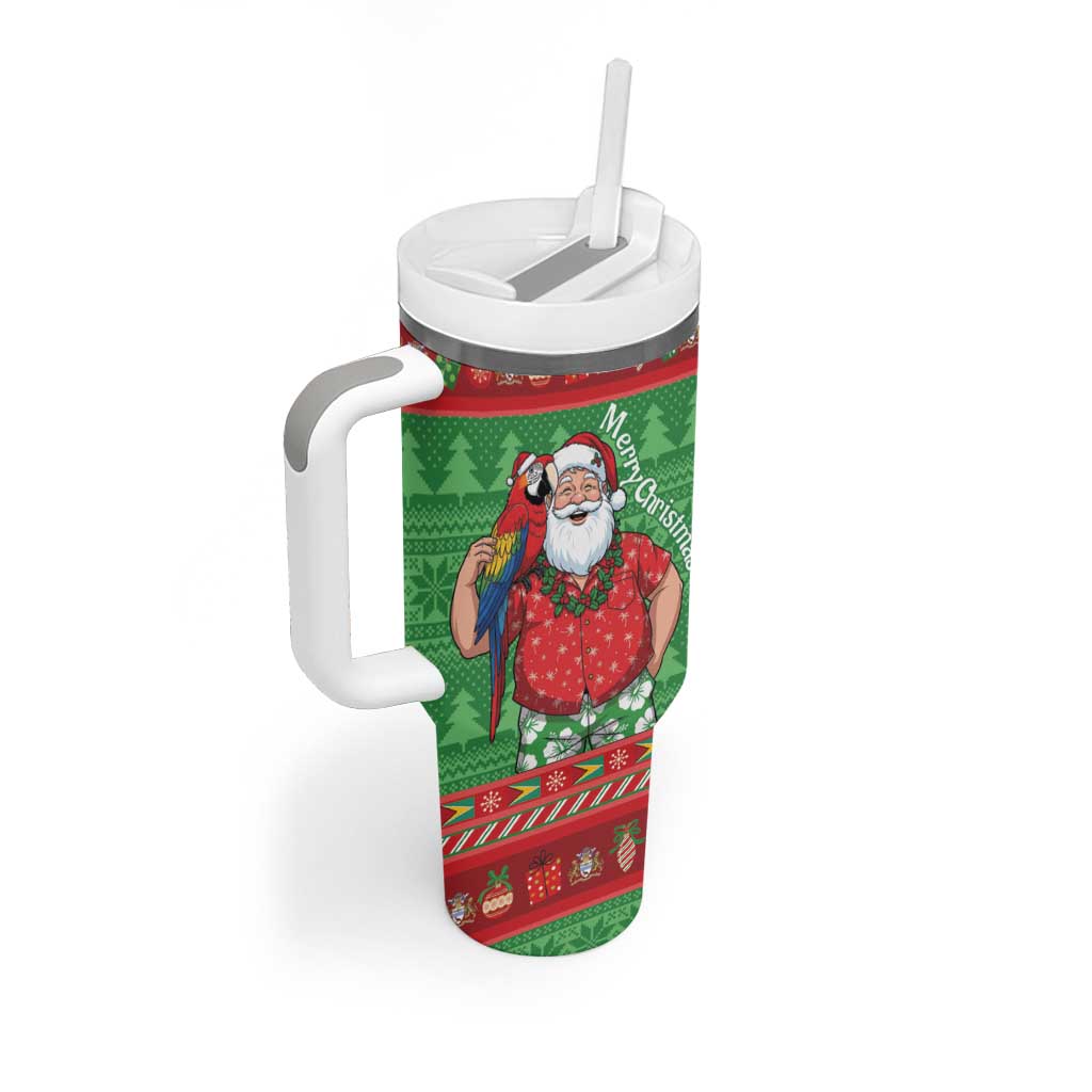 Guyana Christmas Tumbler With Handle Santa With Macaw Parrot Merry Xmas - Wonder Print Shop