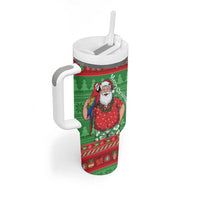 Guyana Christmas Tumbler With Handle Santa With Macaw Parrot Merry Xmas - Wonder Print Shop