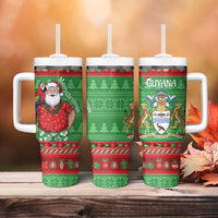 Guyana Christmas Tumbler With Handle Santa With Macaw Parrot Merry Xmas - Wonder Print Shop