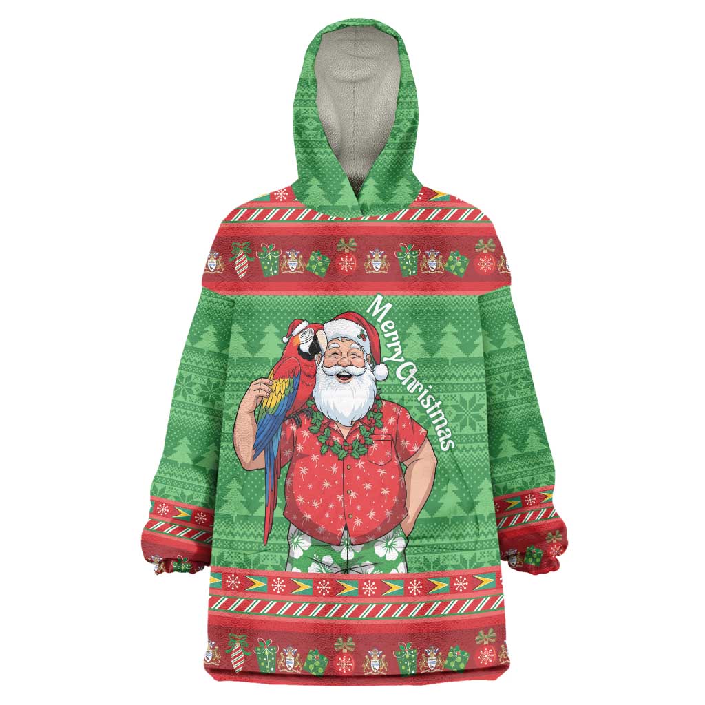 Guyana Christmas Wearable Blanket Hoodie Santa With Macaw Parrot Merry Xmas - Wonder Print Shop
