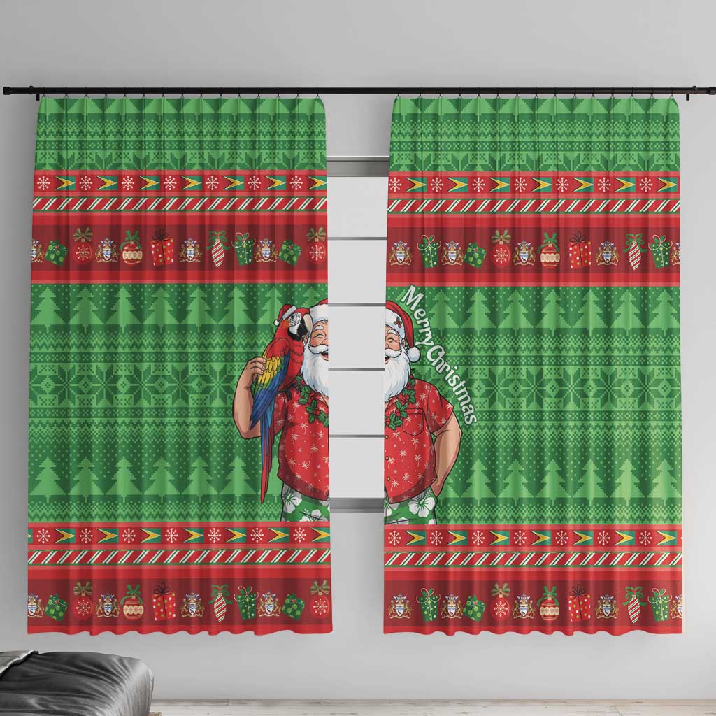 Guyana Christmas Window Curtain Santa With Macaw Parrot Merry Xmas - Wonder Print Shop