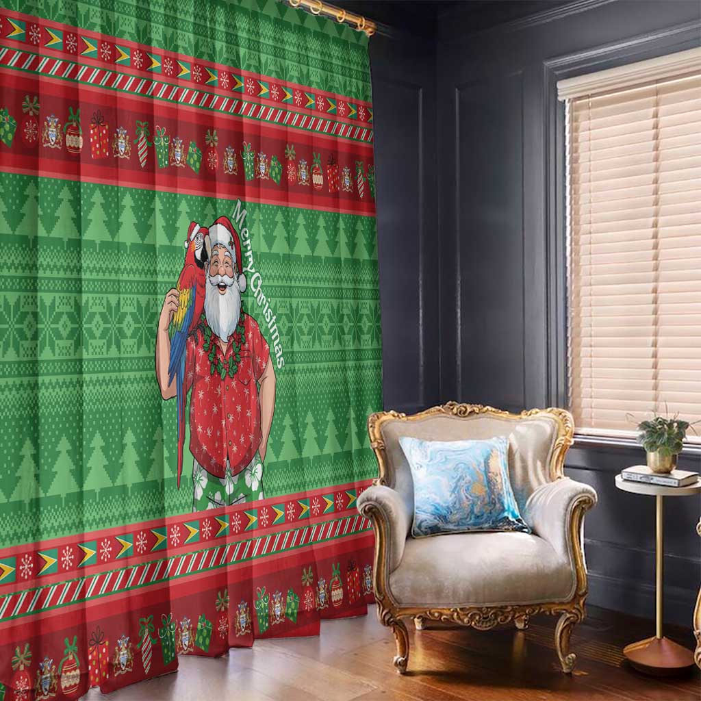Guyana Christmas Window Curtain Santa With Macaw Parrot Merry Xmas - Wonder Print Shop